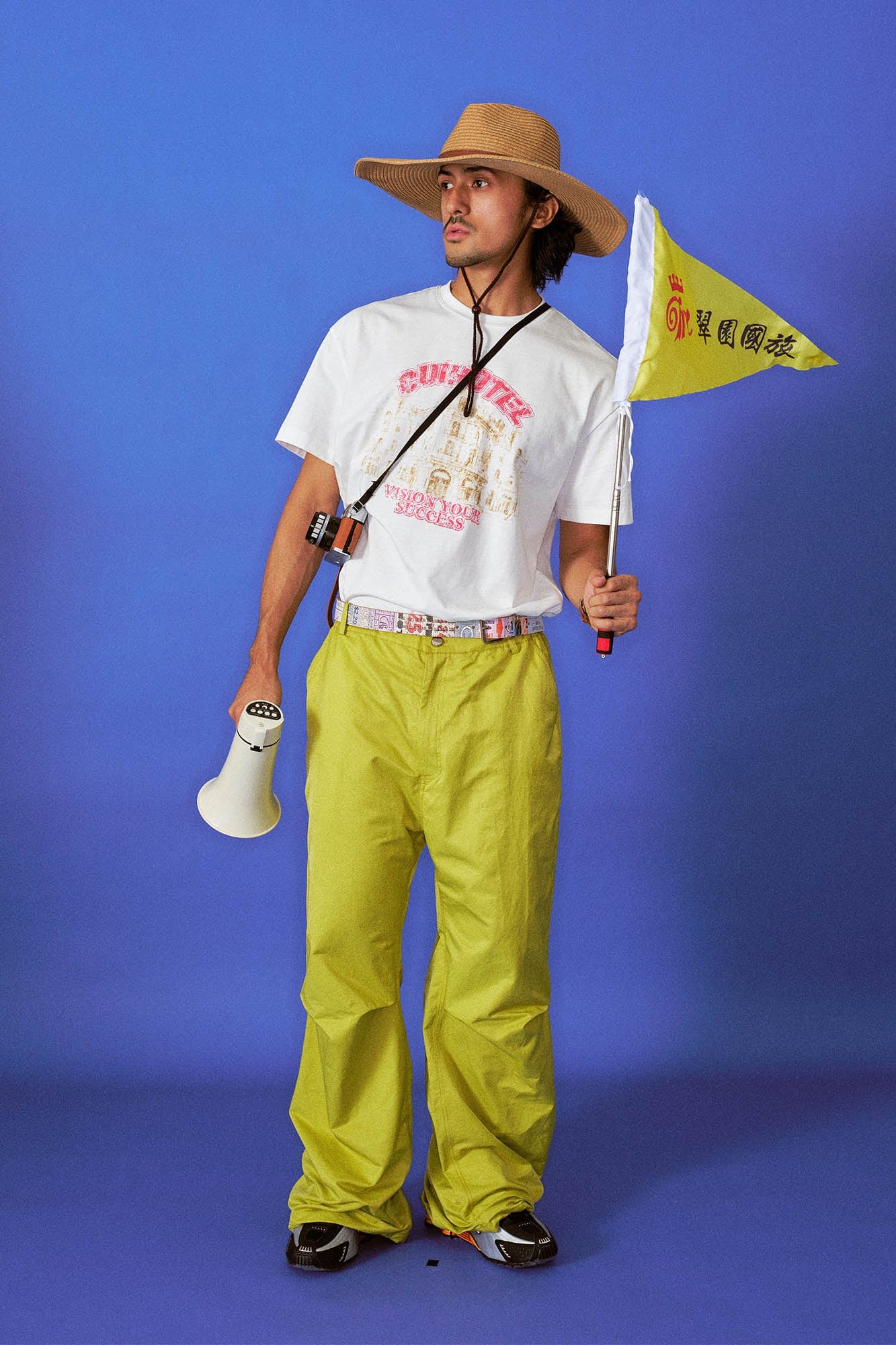 TRECLUB Drawcord Hem Wide-Leg Parachute Pants