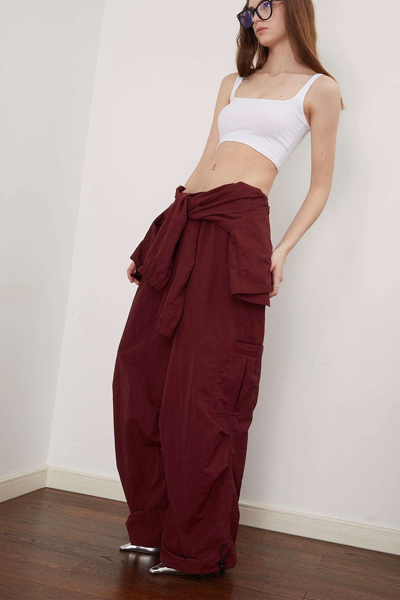 ASSEEN Detachable Draped Flap Wrinkled Parachute Pants