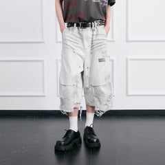 FACEONLAB Distressed Deconstructed Ripped Cargo Shorts