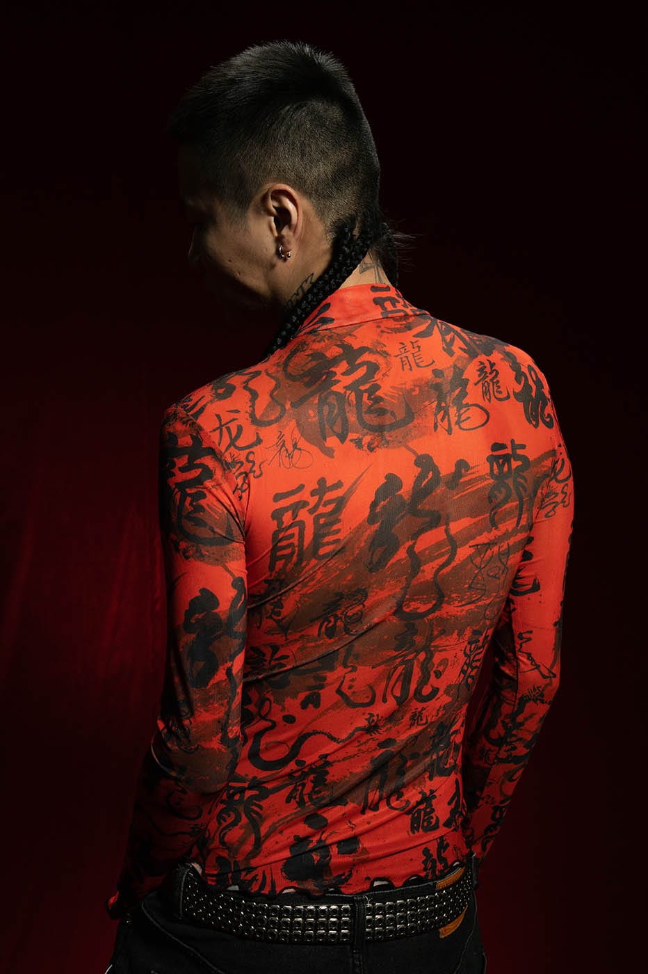 RTVG Calligraphy Full-Print Turtleneck Slim L/S Tee