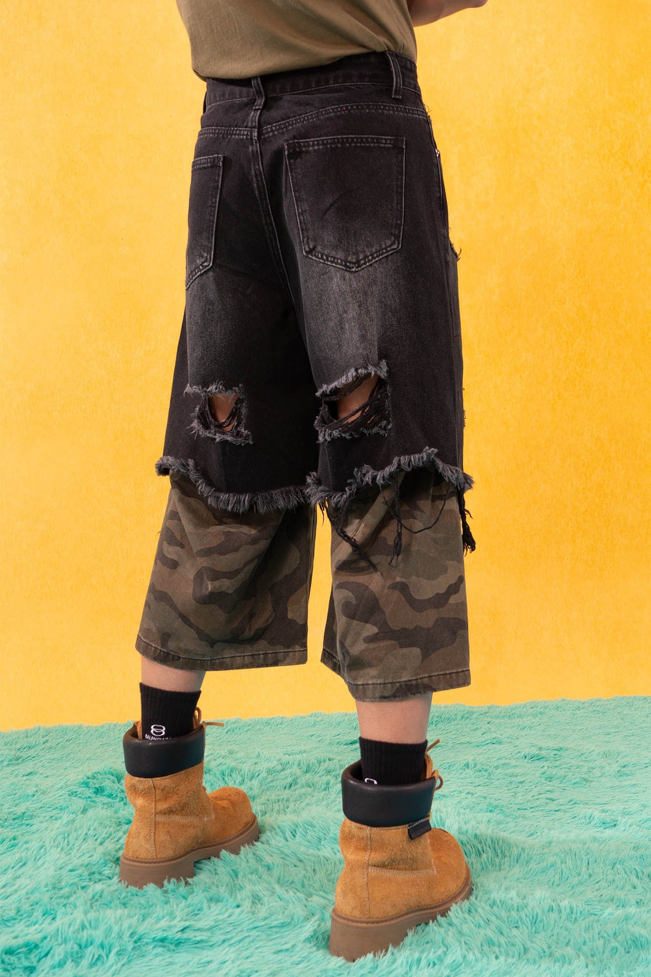 CLP Distressed Layered Camo Cargo Shorts