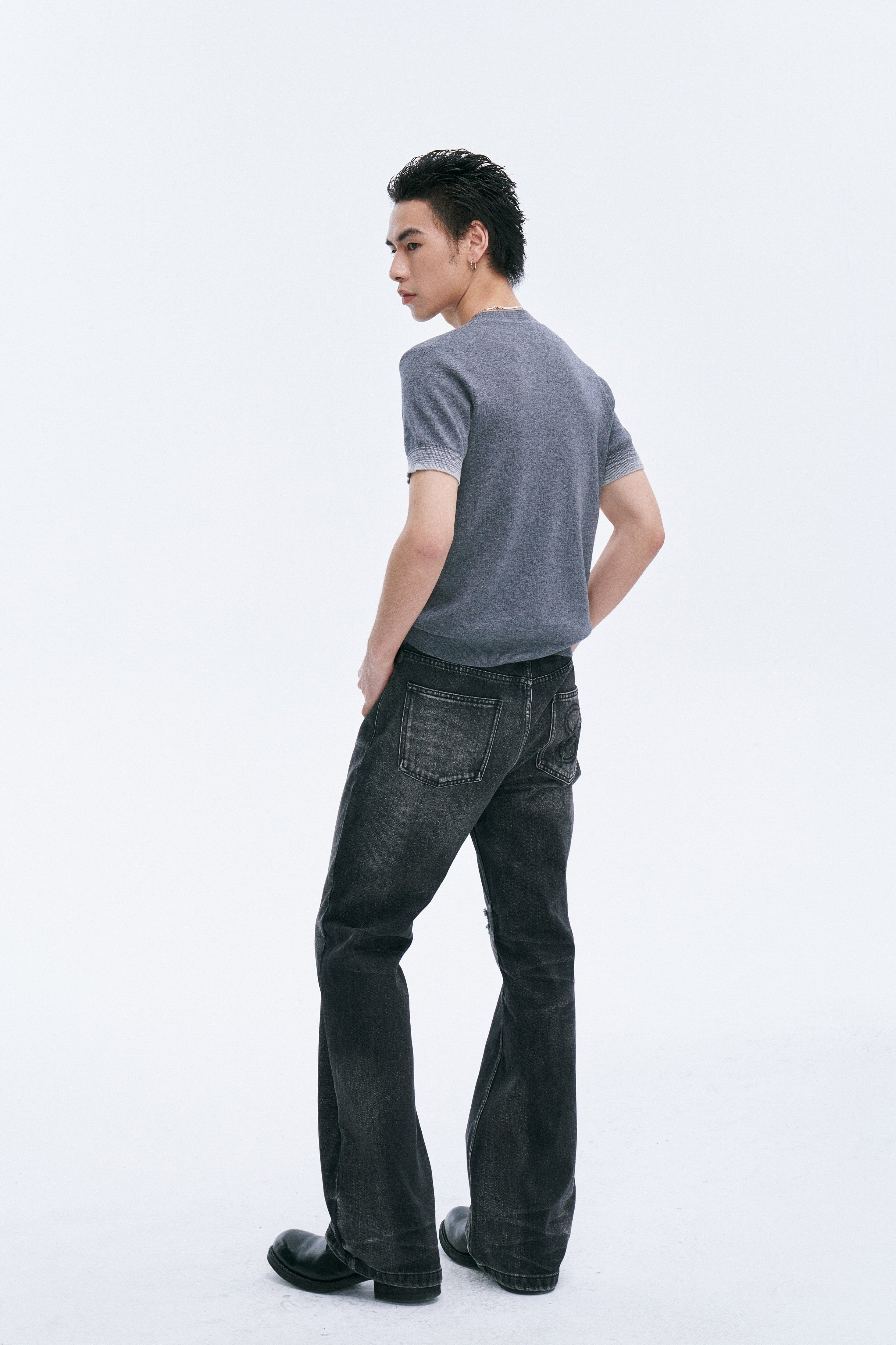 CATSSTAC Whisker Washed Frayed Straight-Leg Jeans