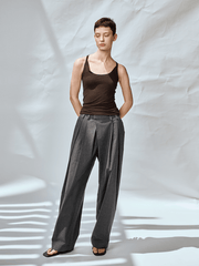 OPICLOTH Asymmetric Pleated Linen-Blend Micro Check Pants