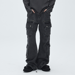 CATSSTAC Washed Multi-Pocket Utility Straight-Leg Jeans