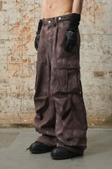 RELABEL Mini Checker Multi-Pocket Strap Pleated Cargo Pants Red