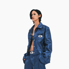 EMBRYO Metallic Sheen Embossed Spiked Sleeve Jacket