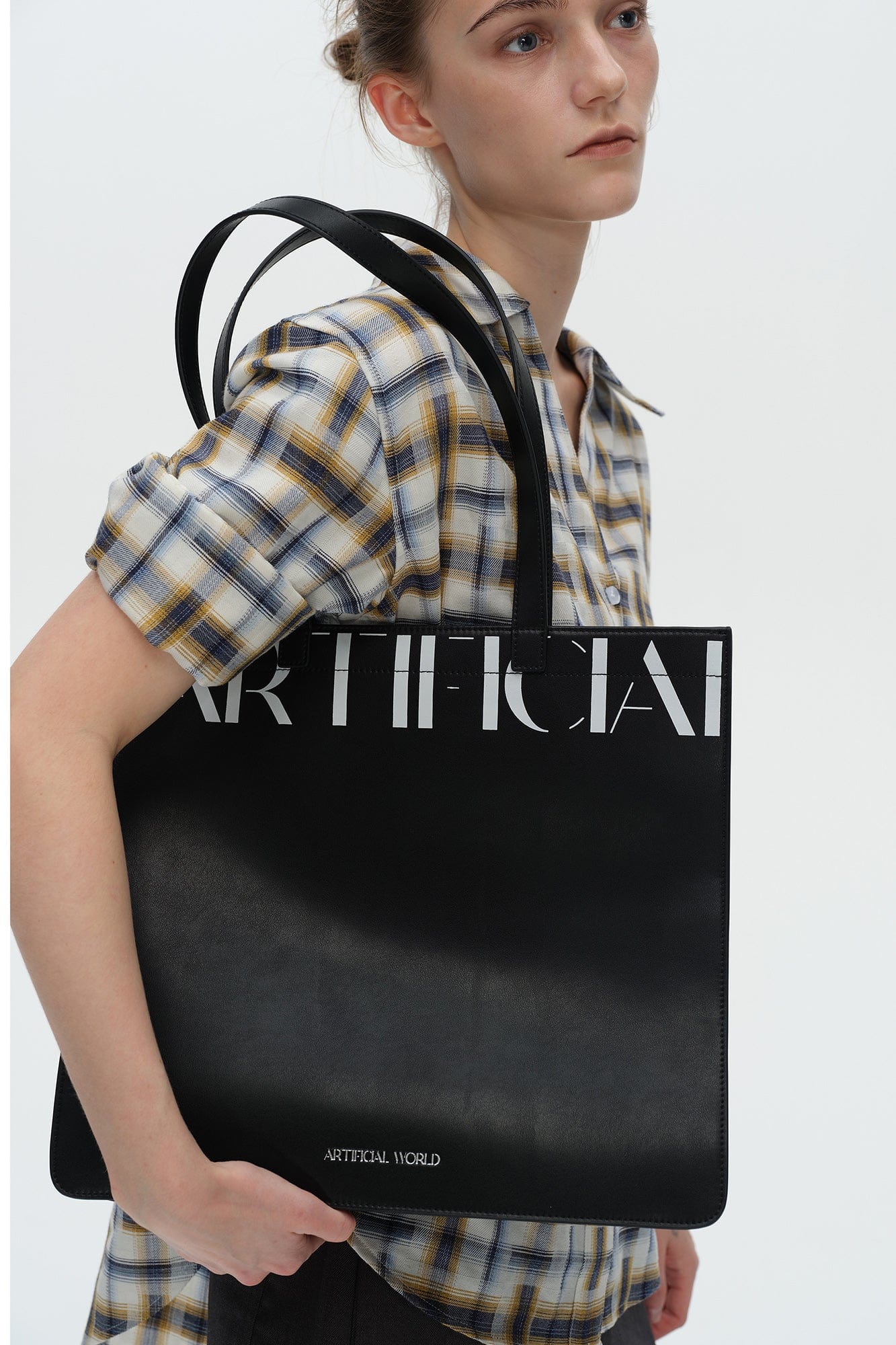 ARTIFICIAL WORLD Logo Graphic Leather Tote Bag