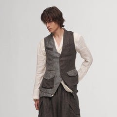 ILNya Nieternite Nifutur Asymmetrical Panelled Contrast Back-Tie Vest Gray