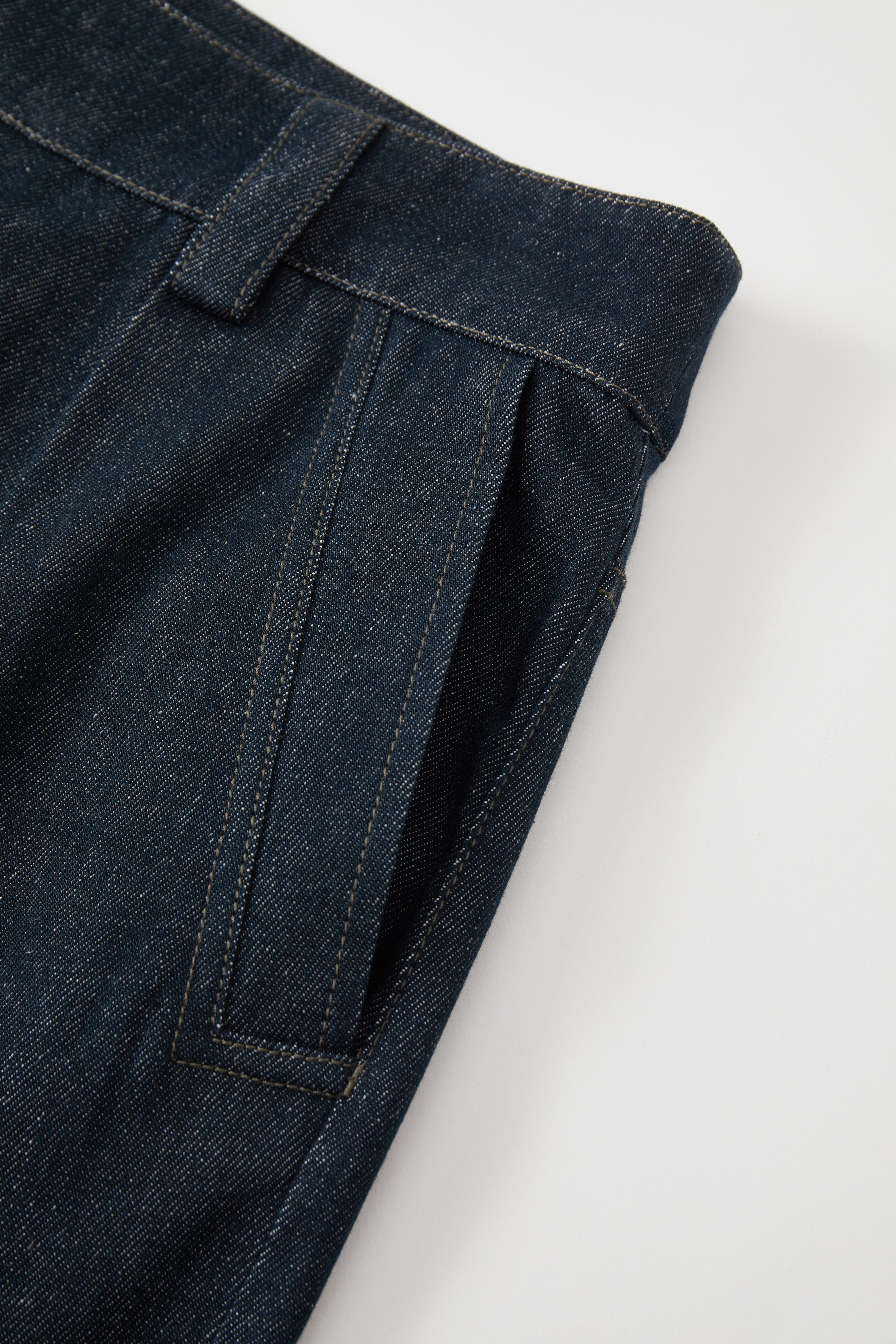 OPICLOTH Washed Asymmetric Fly Pleated Denim Shorts