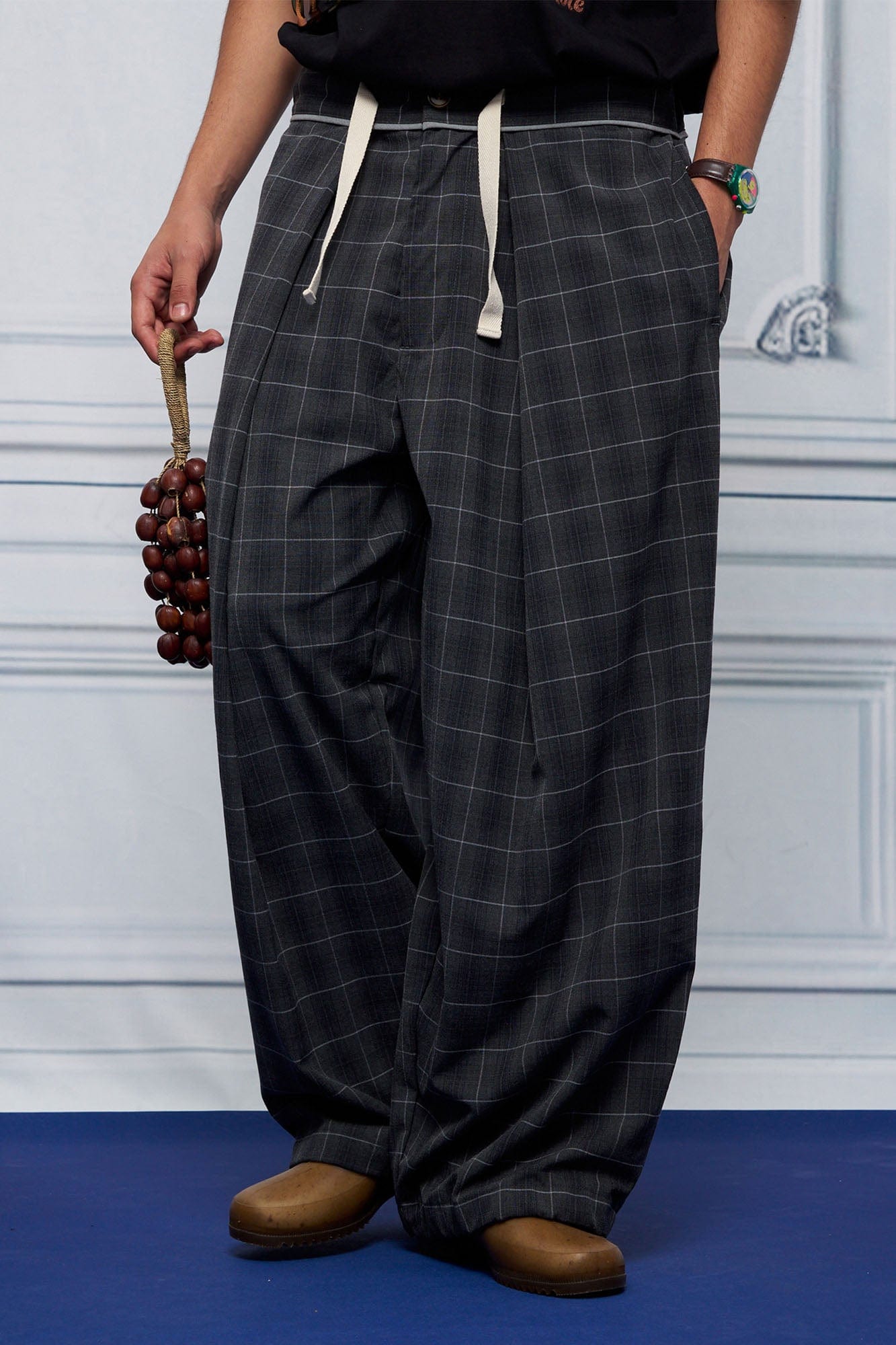 UNLIMITED MOTE Pleated Drawstring Wide-Leg Pants