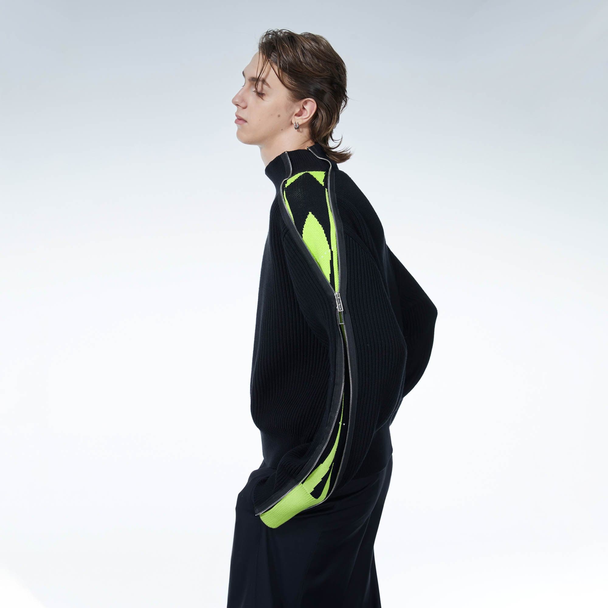 LOSTNFOUND Paneled Side-Zip Mock Neck Sweater