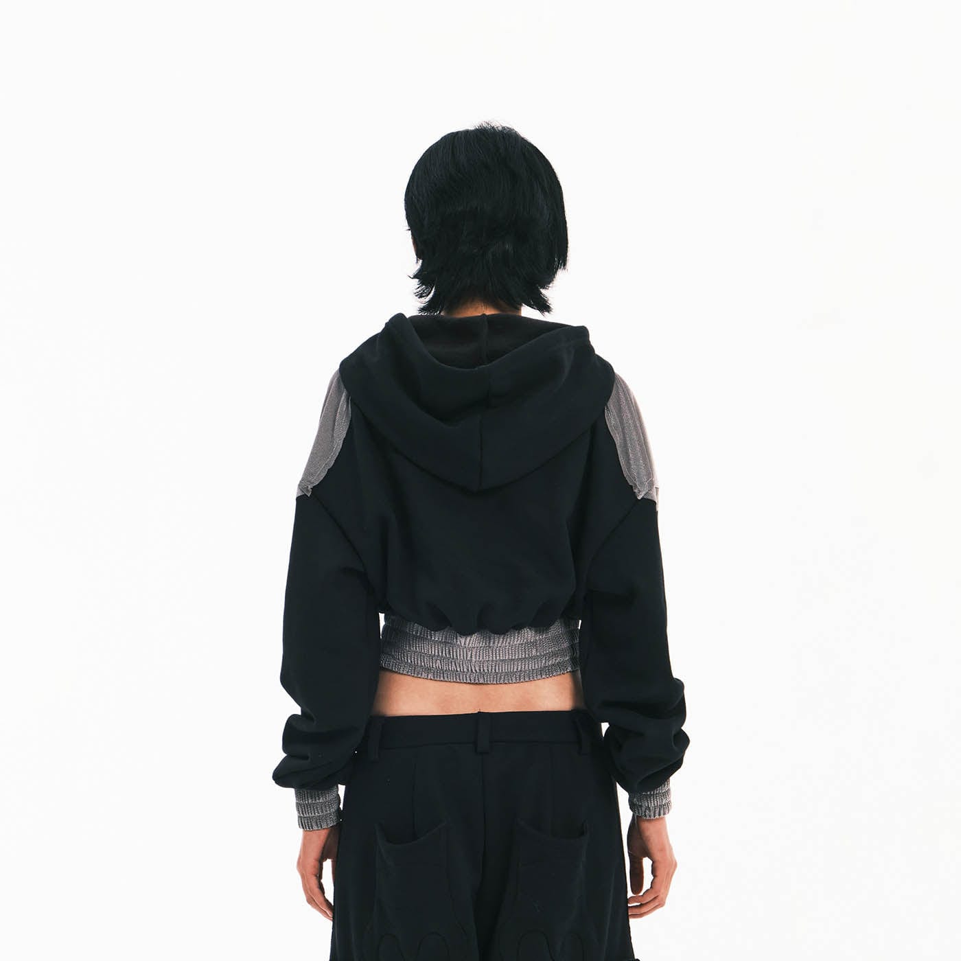 EMBRYO Bat Patchwork Cropped Hoodie