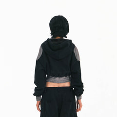 EMBRYO Bat Patchwork Cropped Hoodie