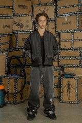 BLACK8MOB Retro Distressed Camo Panel Bomber Jacket