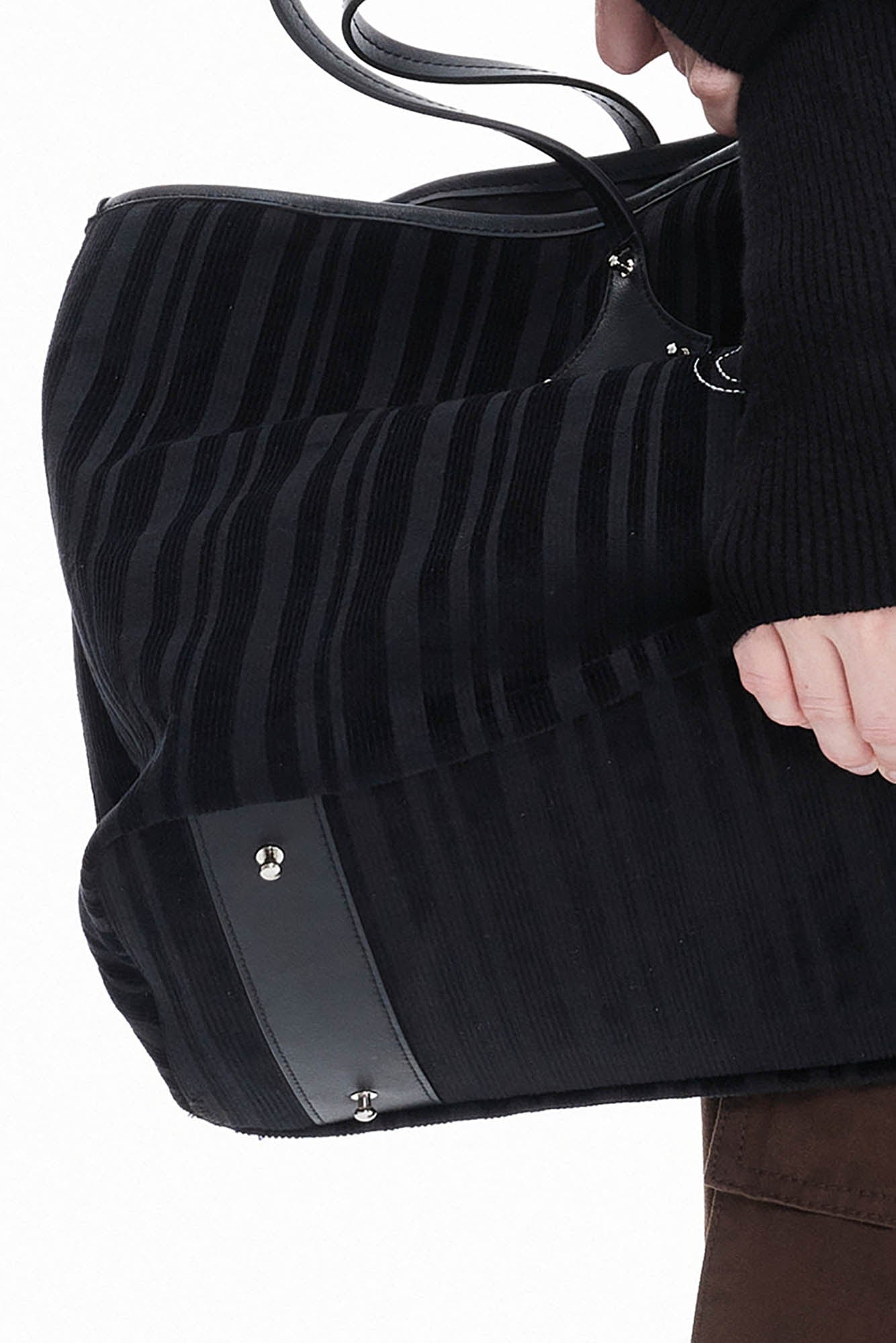 ARTIFICIAL WORLD Corduroy Leather-Panel Embroidered Tote Bag