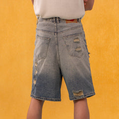 CLP Destroyed Frayed Washed Denim Shorts