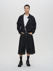 CATSSTAC Contrast Stitch Middle Spliced Raw Denim Jeans
