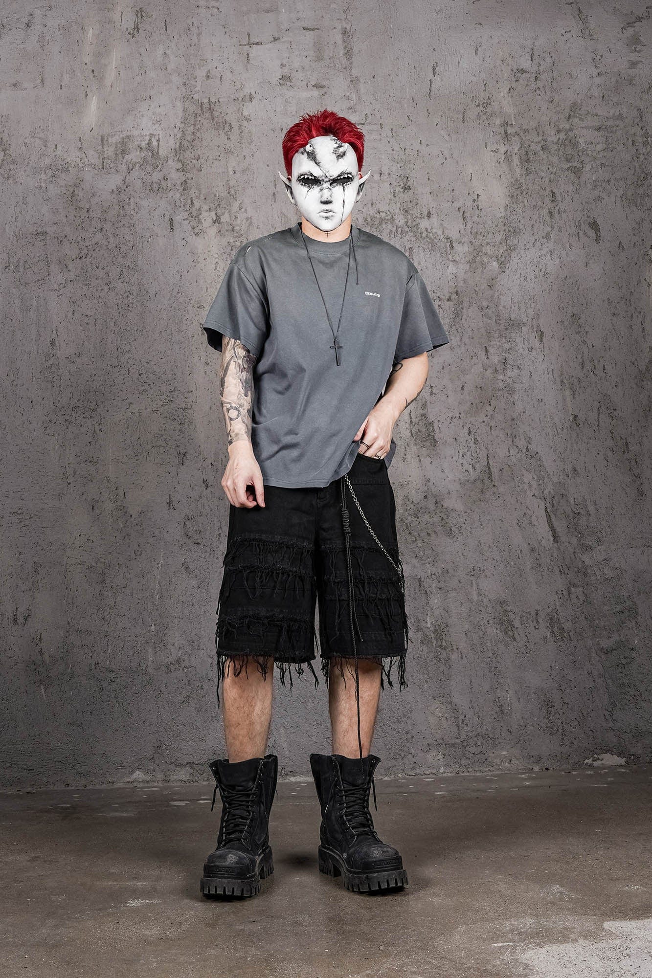 UNDERWATER Washed Ripped Gradient T-Shirt Blue