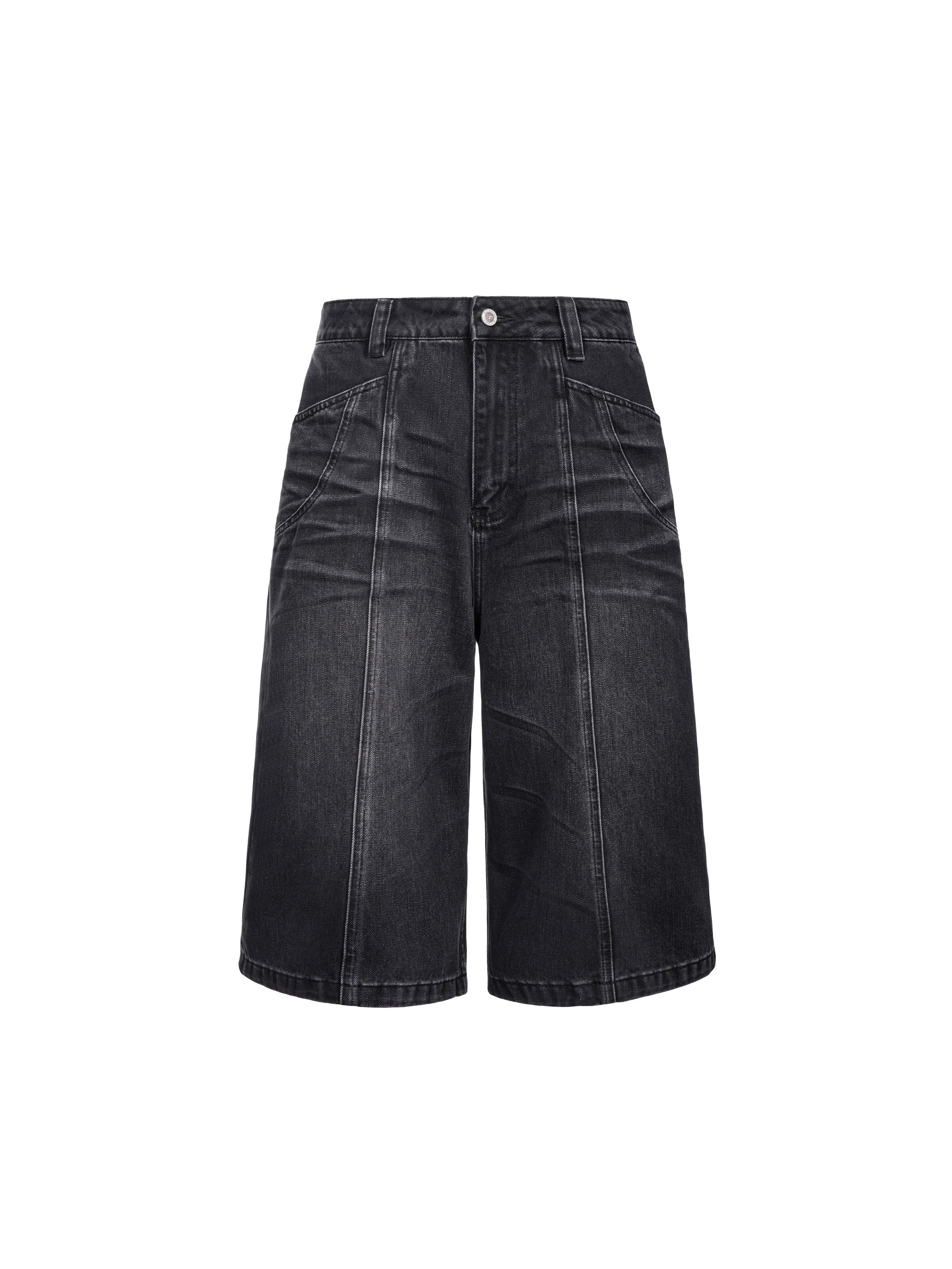 CATSSTAC Whisker-Wash Middle-Spliced Wide-Leg Shorts