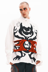 EMBRYO Demon Ruffle-Collar Buttoned LOGO Pleated Shirt