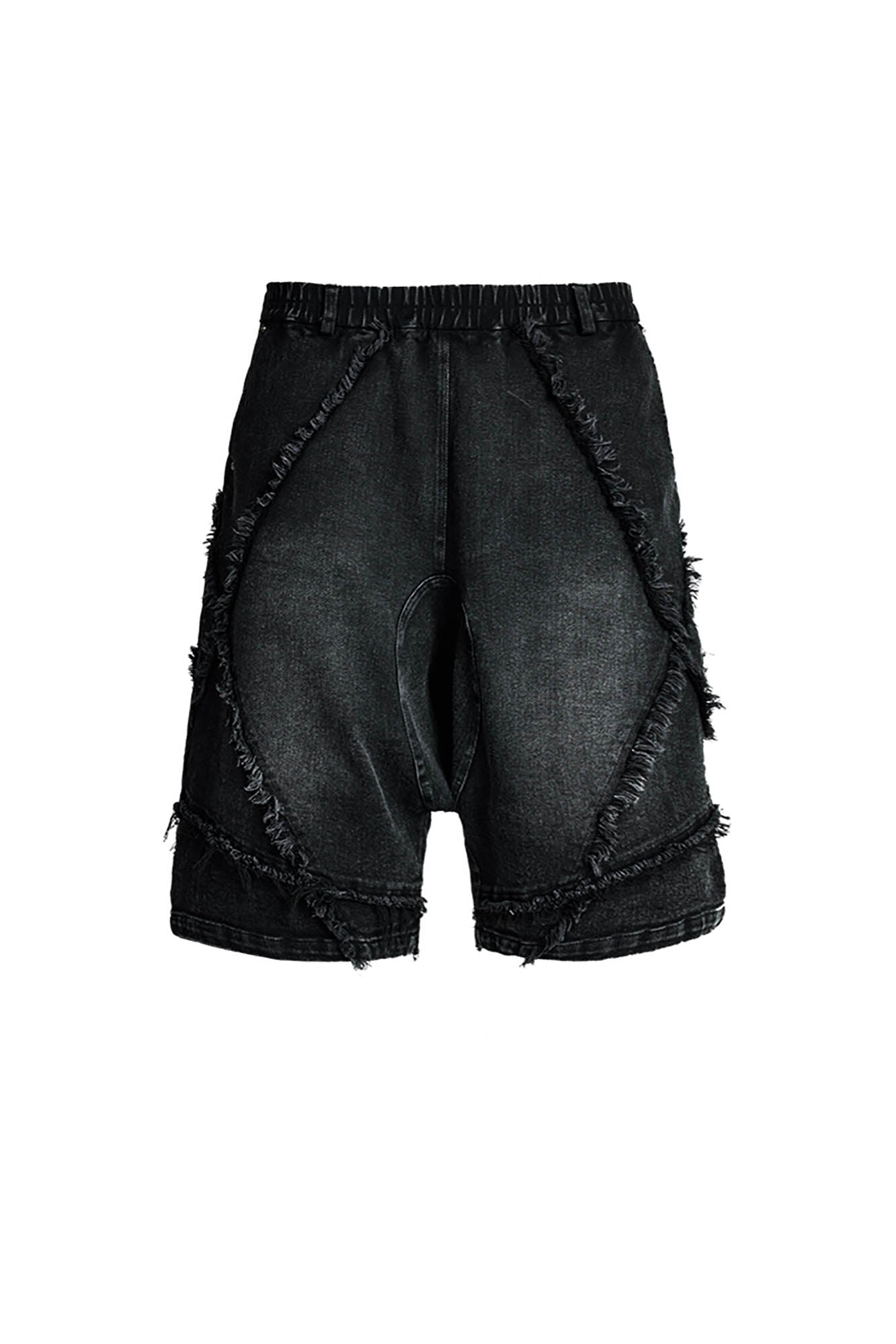 SSIN7 Washed Frayed Spliced Denim Shorts
