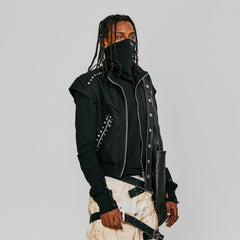 FLYERRER Studded Spliced Stand-Collar Zip-Up Vest