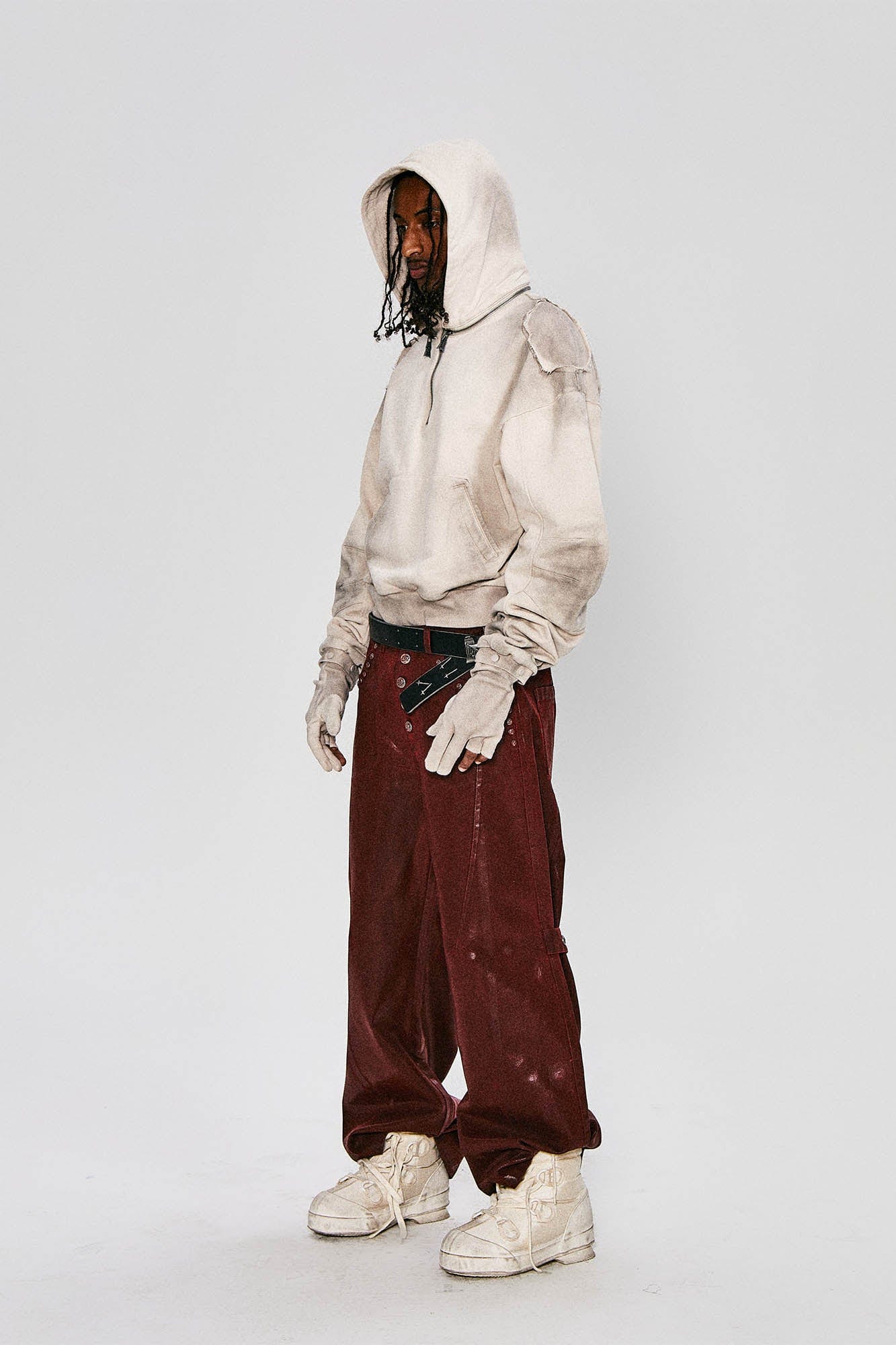 FLYERRER Distressed Detachable-Hood Glove-Sleeve Hoodie