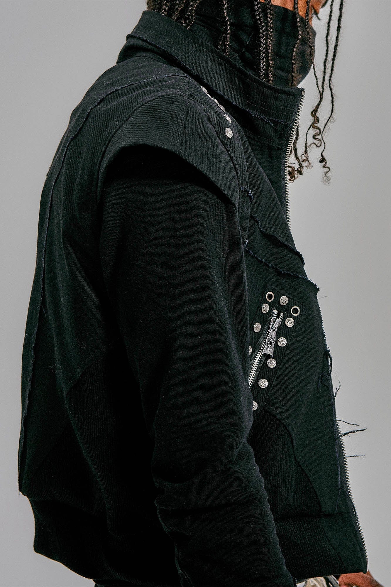 FLYERRER Studded Spliced Stand-Collar Zip-Up Vest