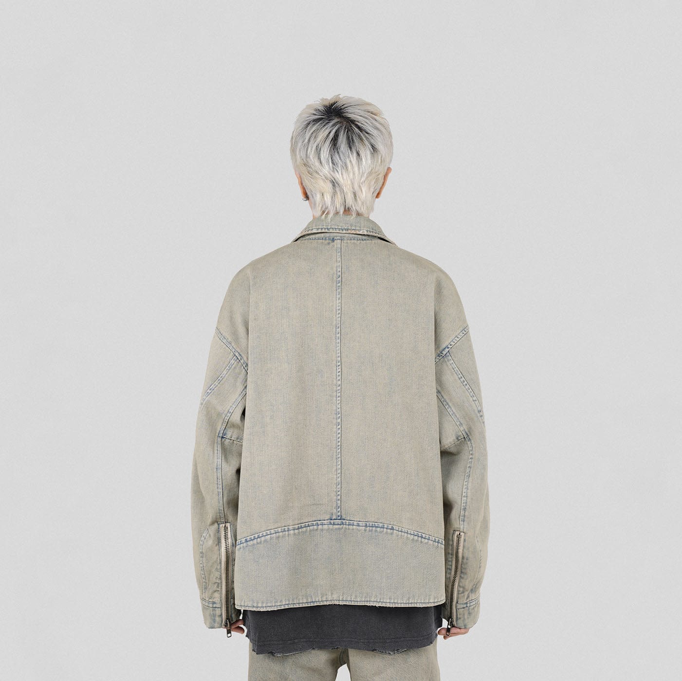 UNDERWATER Acid Wash Zipper Biker Jacket