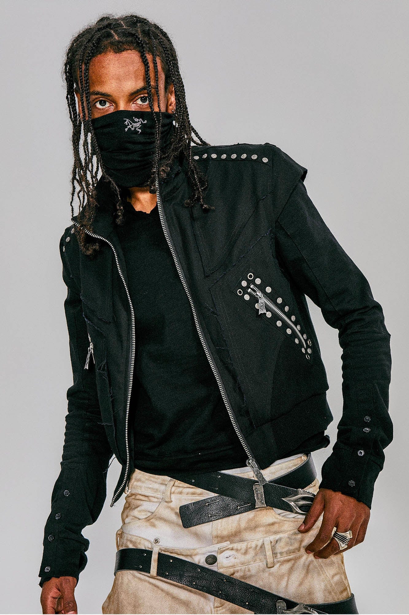 FLYERRER Studded Spliced Stand-Collar Zip-Up Vest