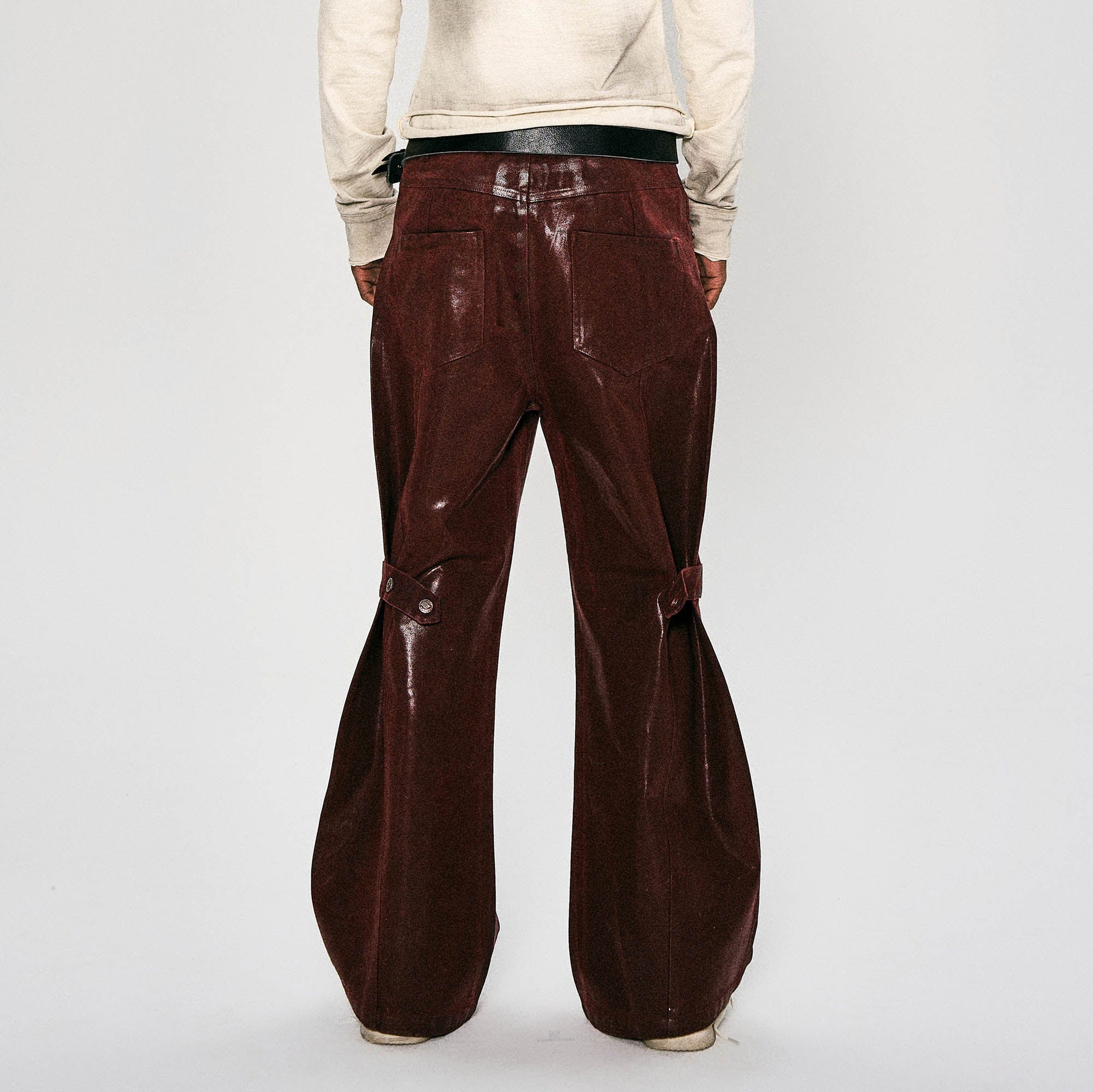 FLYERRER Waxed Spliced Studded Flared Pants