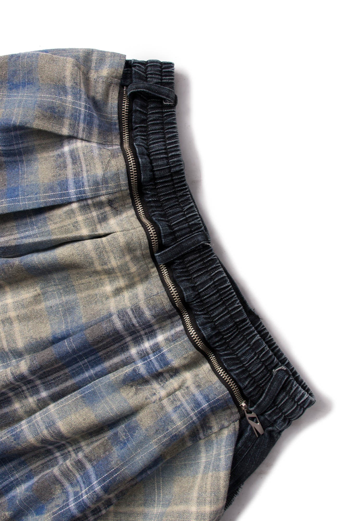 RELABEL Detachable Plaid Drape Denim Shorts