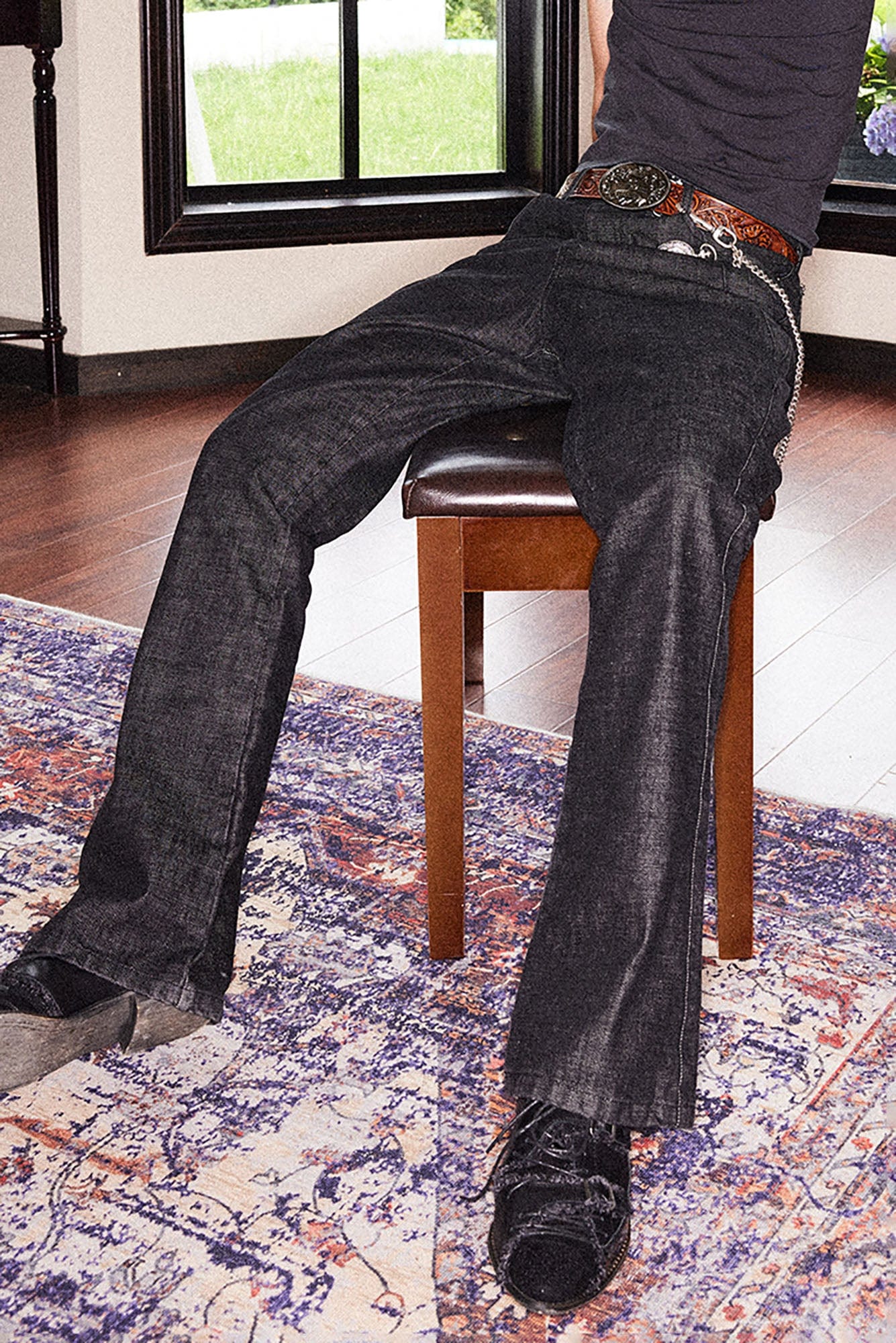 RICHILL Retro Flared Raw Denim Pants