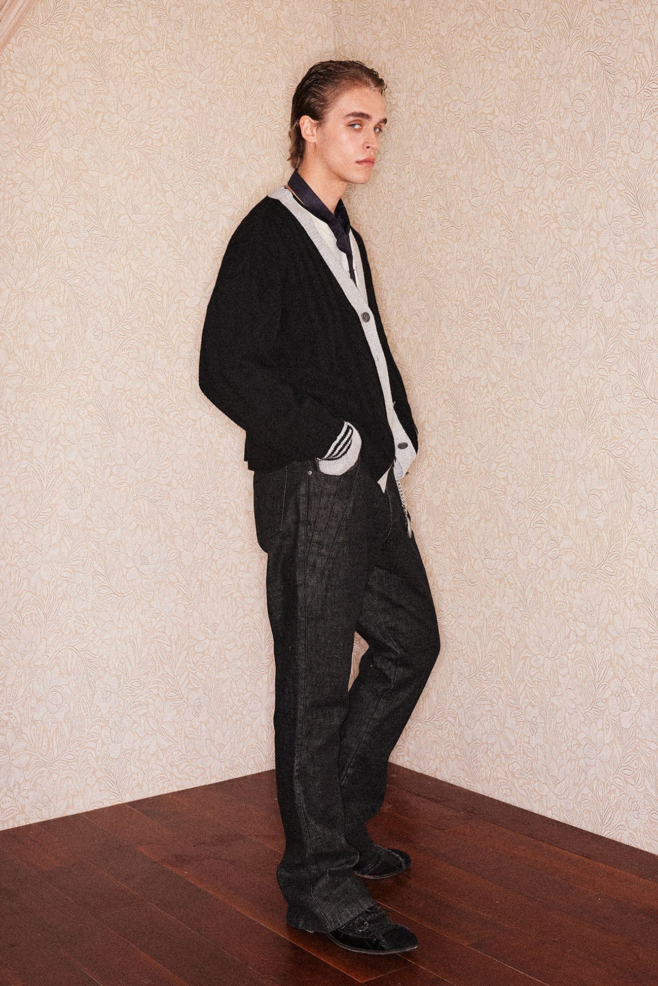 RICHILL Retro Flared Raw Denim Pants