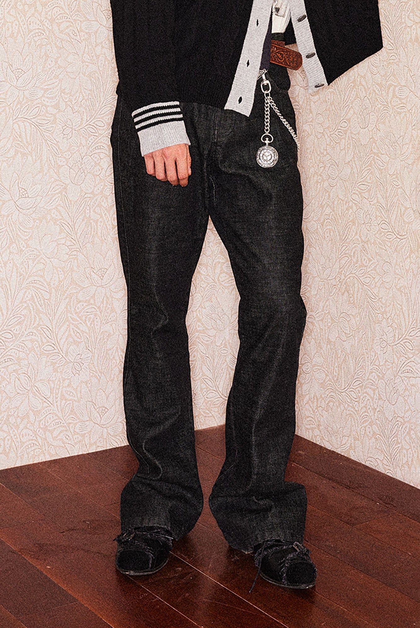 RICHILL Retro Flared Raw Denim Pants
