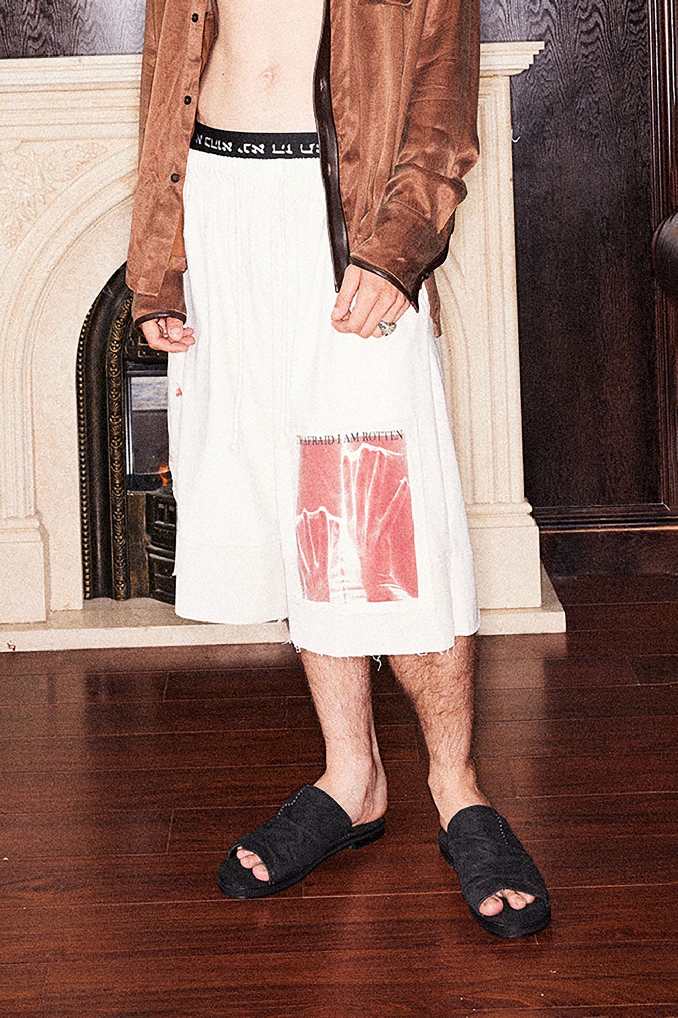 RICHILL Graphic Patchwork Raw Hem Drawstring Shorts