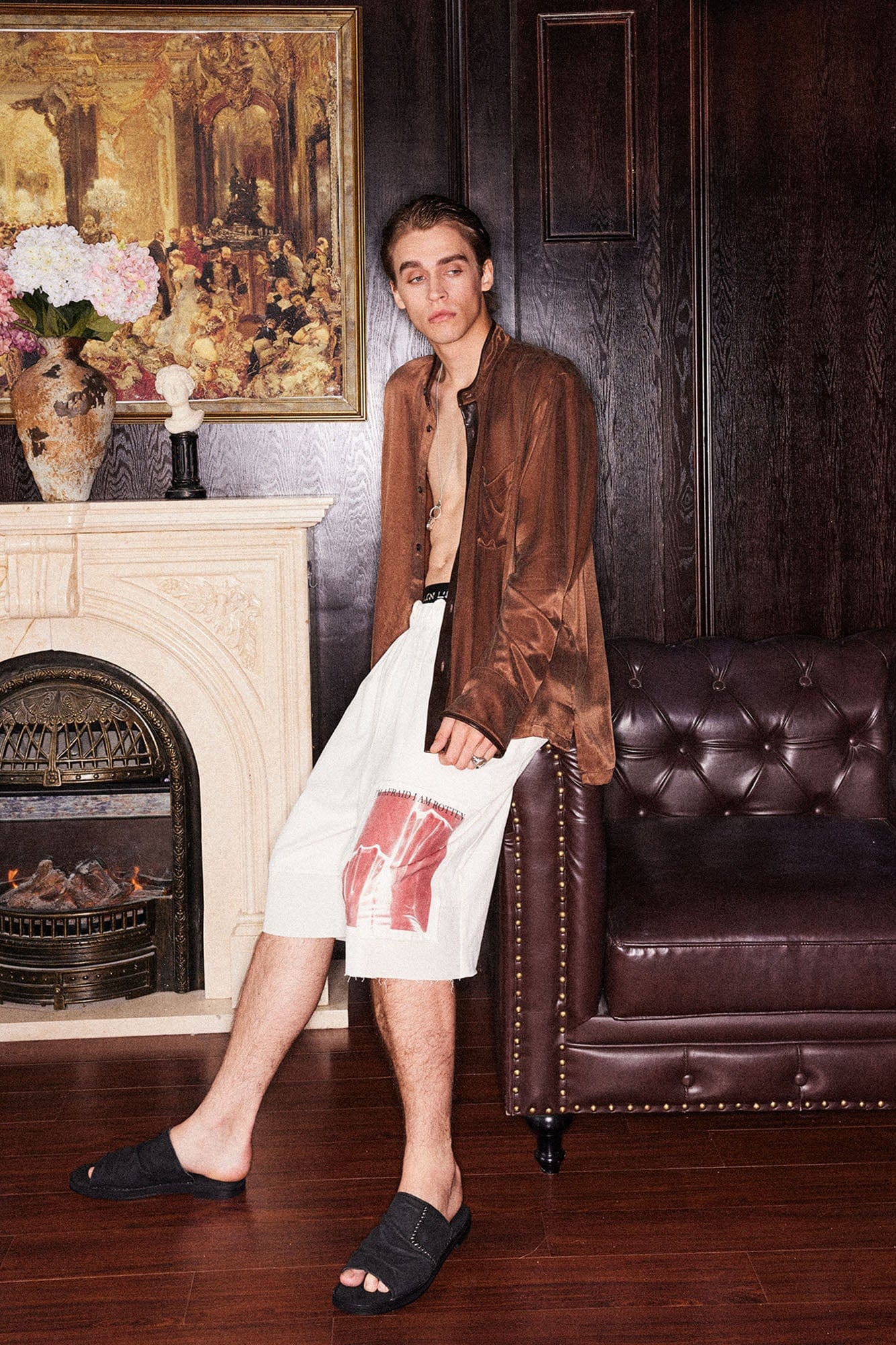 RICHILL Graphic Patchwork Raw Hem Drawstring Shorts