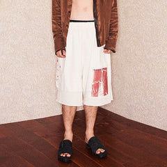 RICHILL Graphic Patchwork Raw Hem Drawstring Shorts