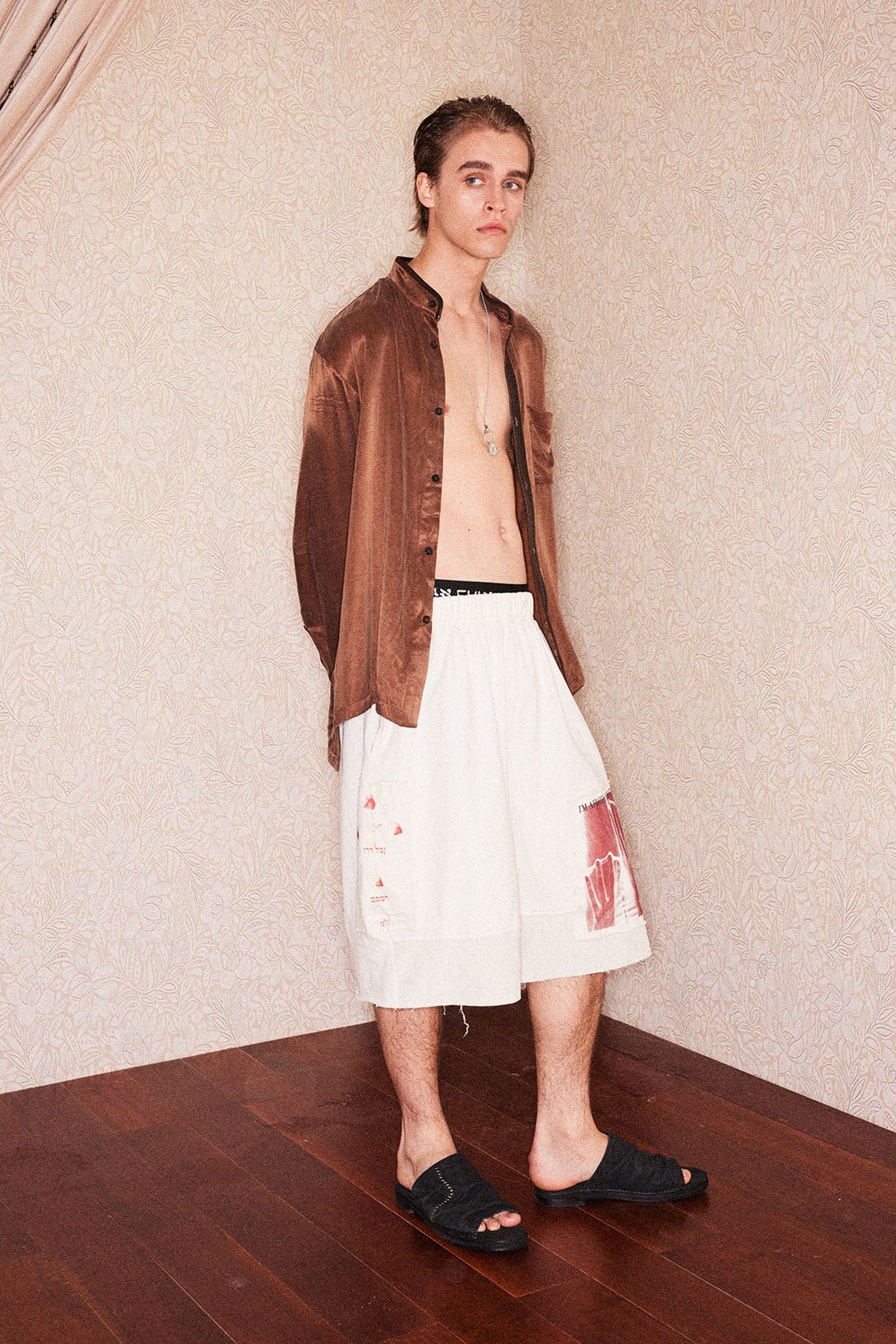 RICHILL Graphic Patchwork Raw Hem Drawstring Shorts