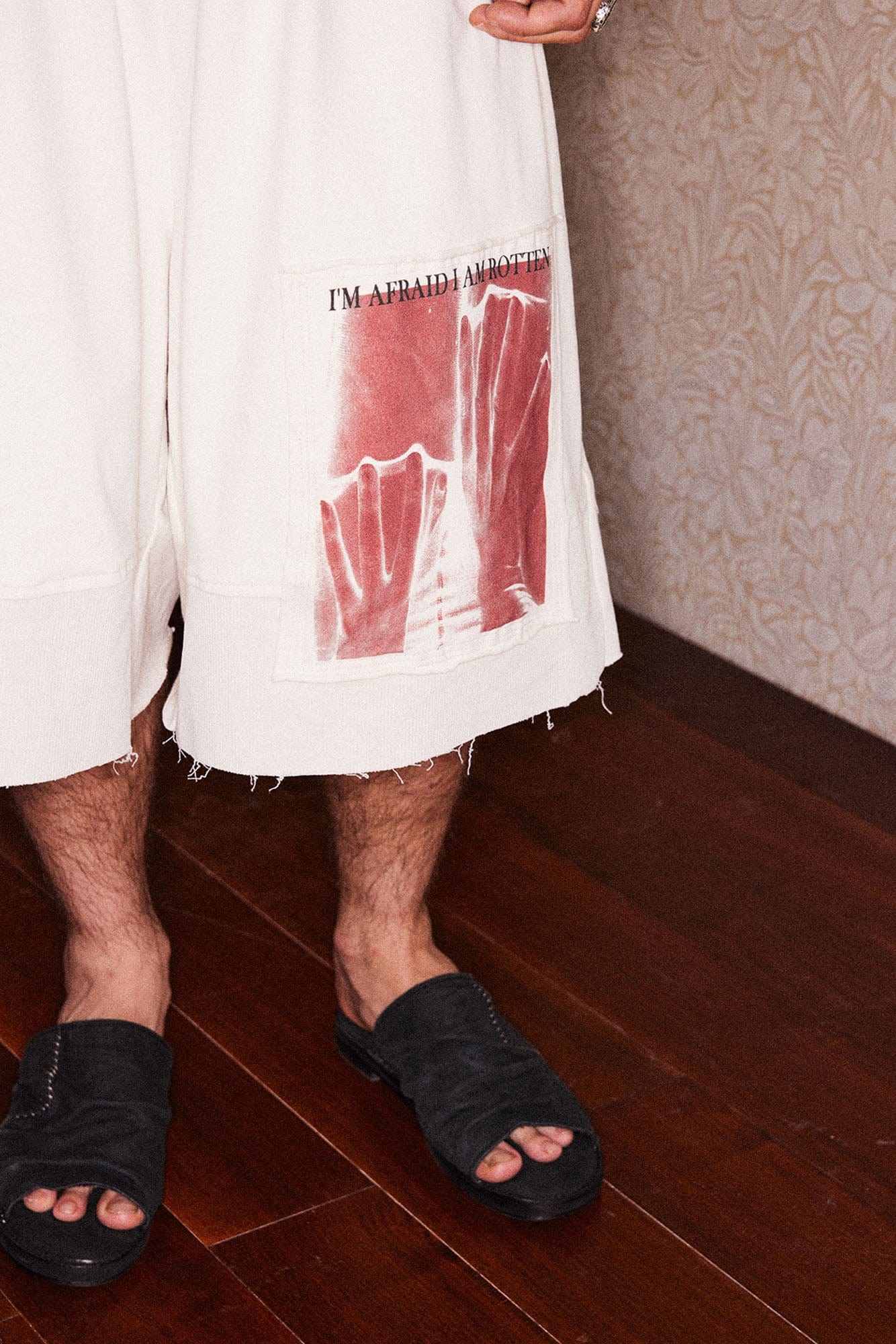 RICHILL Graphic Patchwork Raw Hem Drawstring Shorts