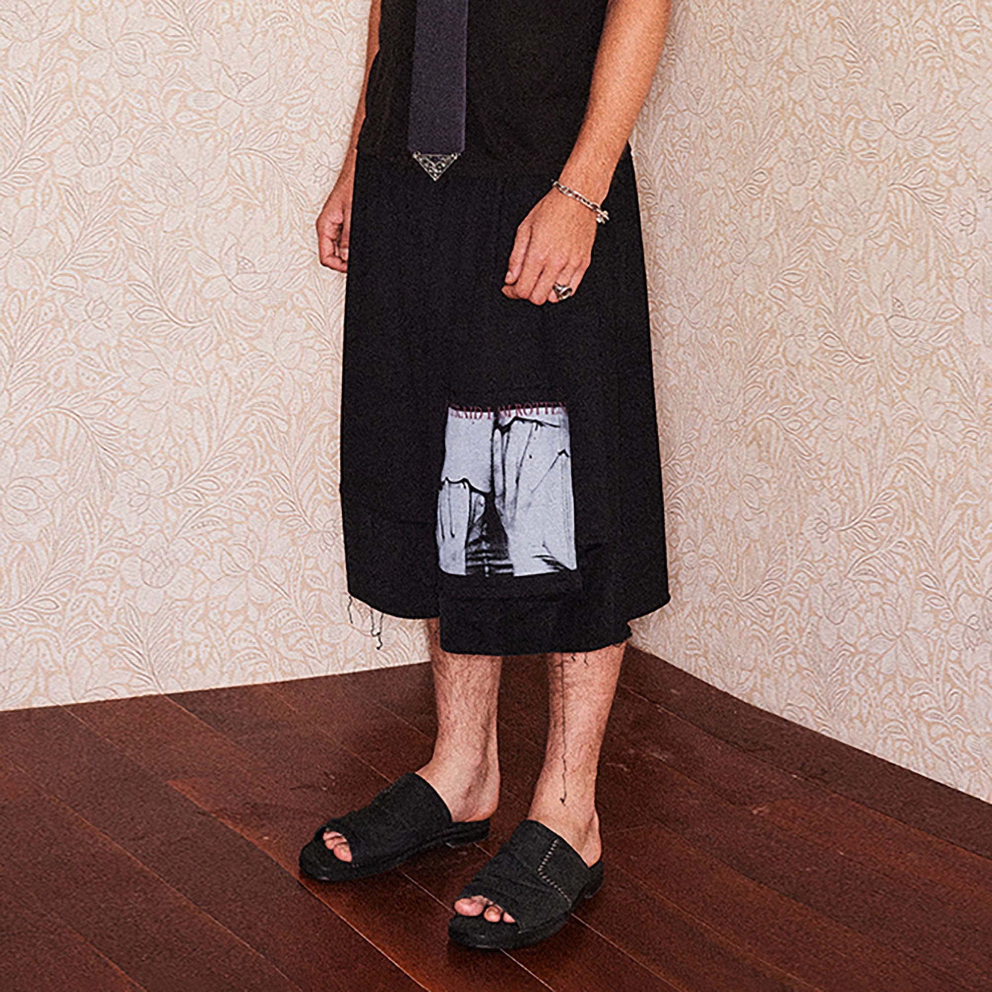 RICHILL Graphic Patchwork Raw Hem Drawstring Shorts