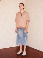 RICHILL Button-Collar Stripe-Trim T-Shirt