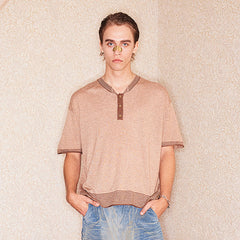 RICHILL Button-Collar Stripe-Trim T-Shirt