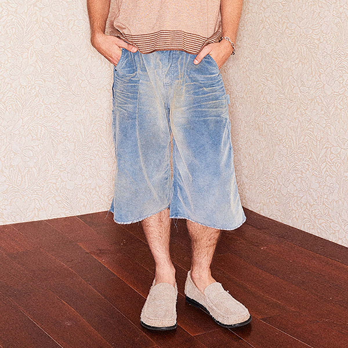 RICHILL Washed Corduroy Raw Hem Shorts
