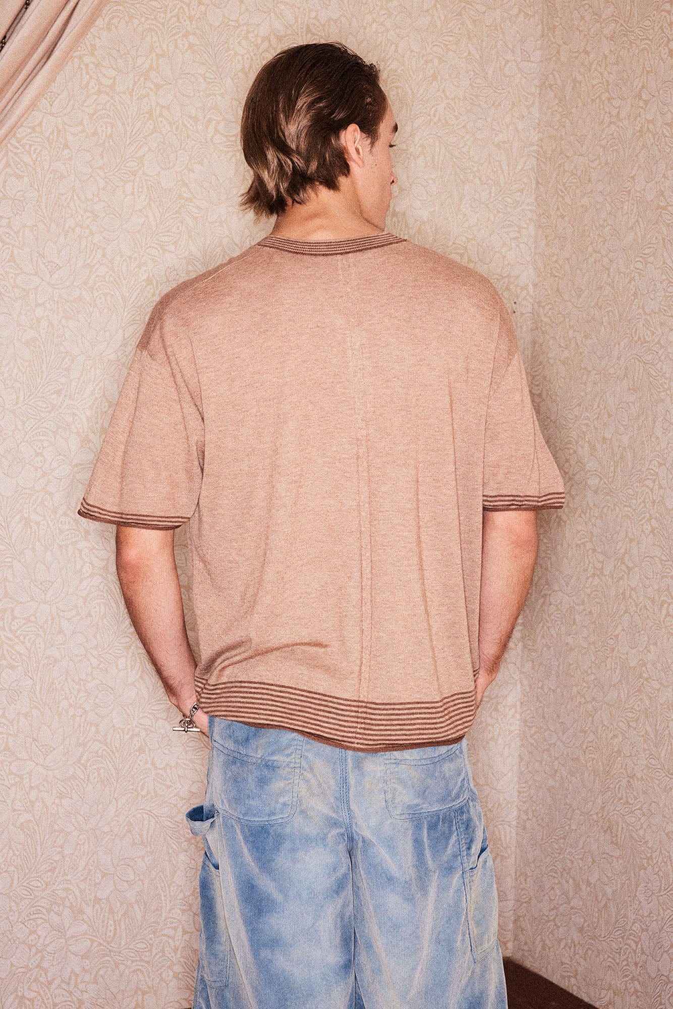 RICHILL Button-Collar Stripe-Trim T-Shirt
