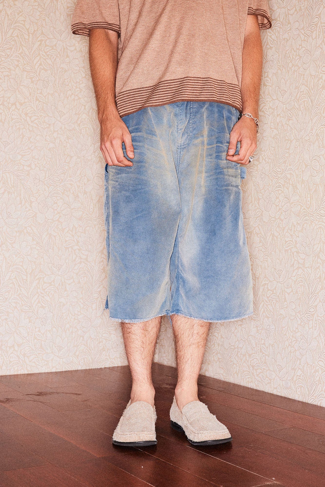 RICHILL Washed Corduroy Raw Hem Shorts