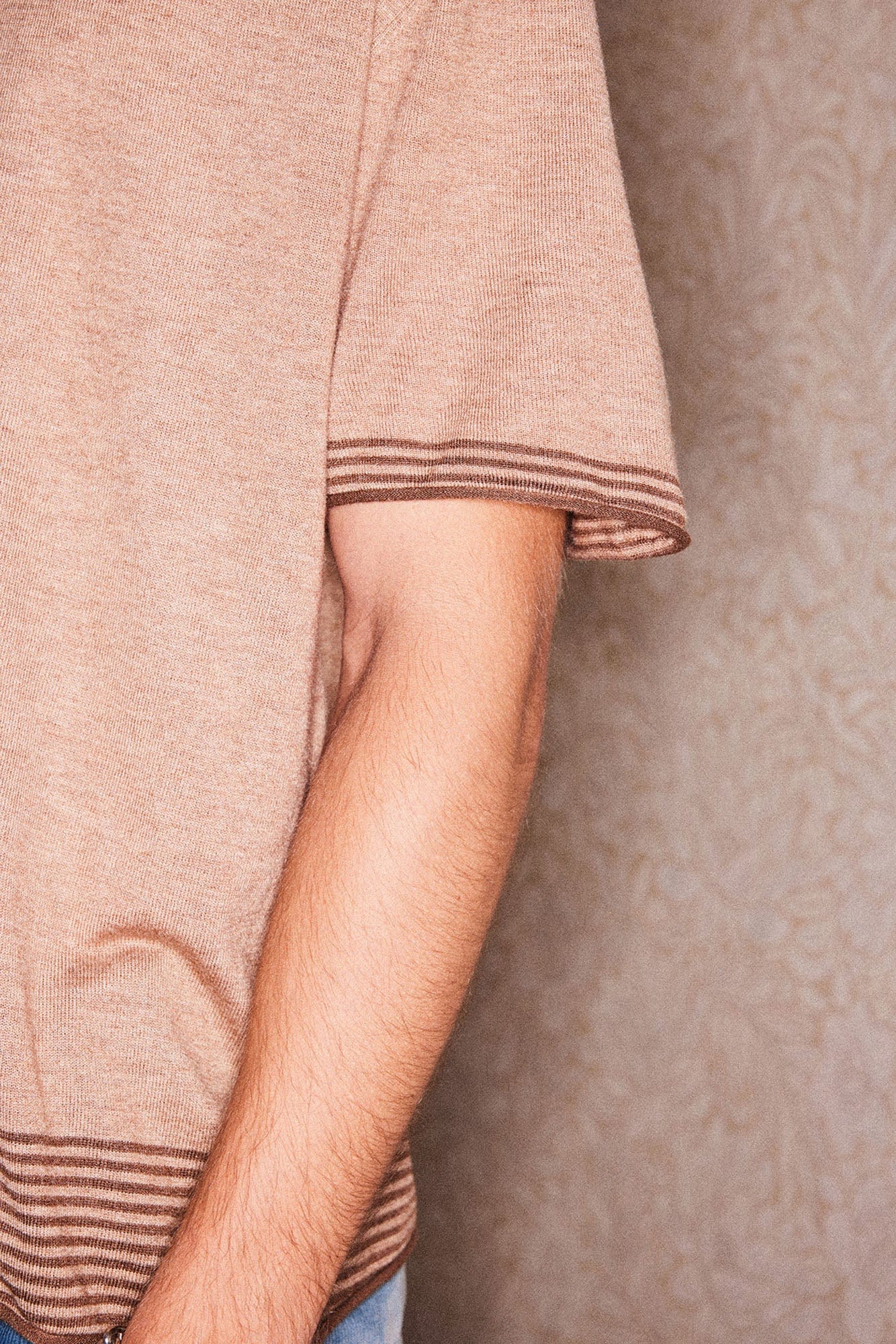 RICHILL Button-Collar Stripe-Trim T-Shirt