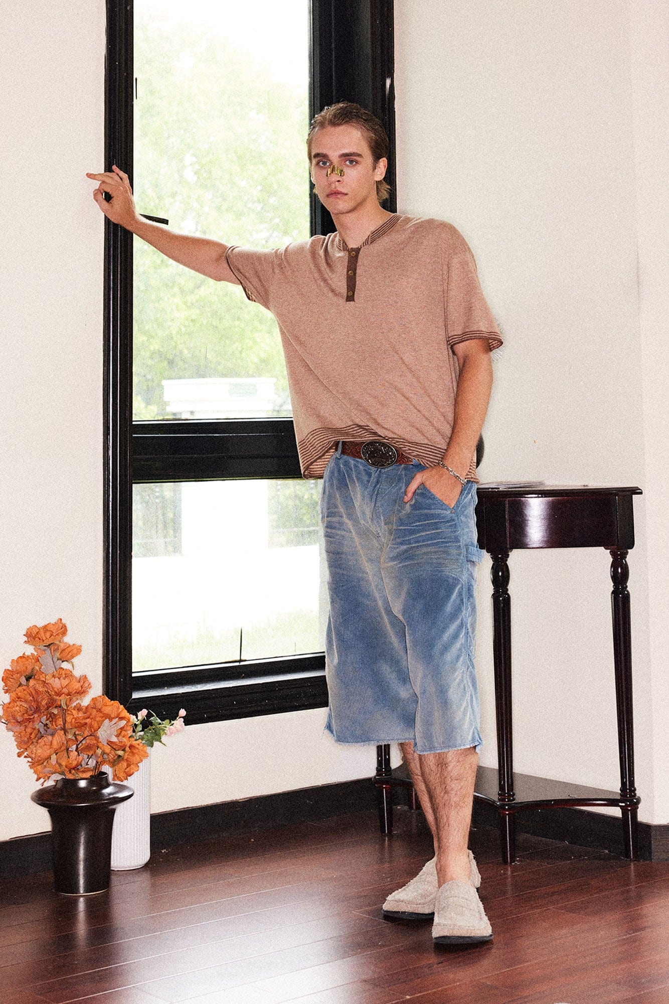RICHILL Washed Corduroy Raw Hem Shorts