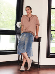 RICHILL Washed Corduroy Raw Hem Shorts