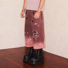 RICHILL Distressed Fade Washed Arrow Zipper Shorts